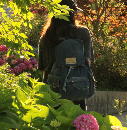 upcycled denim knapsack